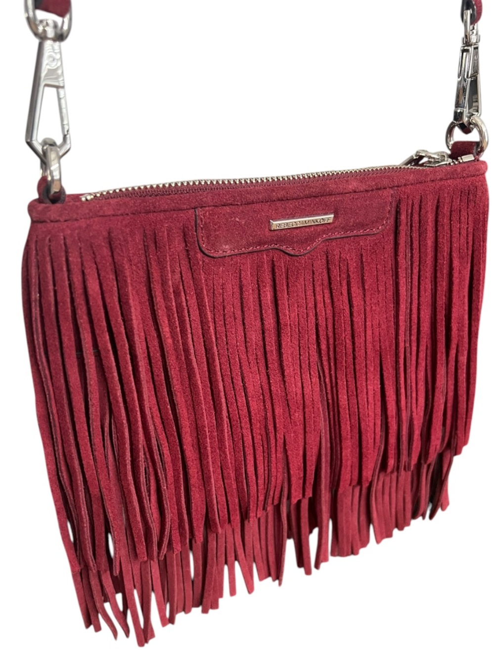 NWOT REBECCA MINKOFF Finn Suede Fringe Burgundy Western Boho Crossbody Bag - Picture 2 of 14